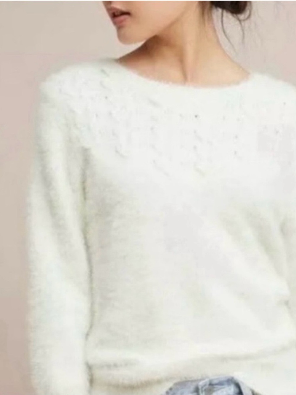 Anthropologie Rosie Neim Cream “Fuzzy” Sweater